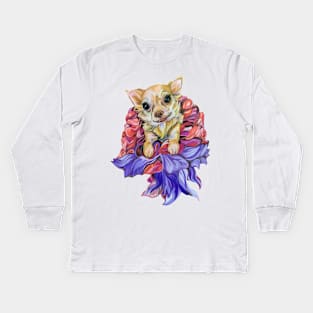 Chihuahua in the Dress Made of Flowers Kids Long Sleeve T-Shirt